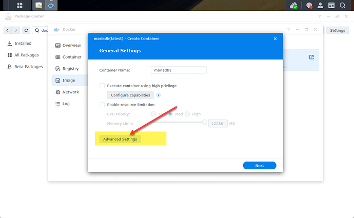 群晖（Synology）NAS 后台安装 Docker 后配置 Mariadb / MySQL 配置端口插图1