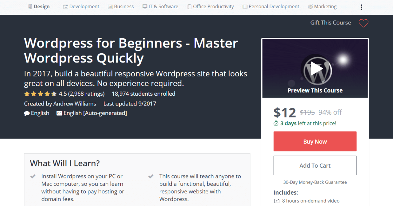 Udemy 上的在线 WordPress 课程。