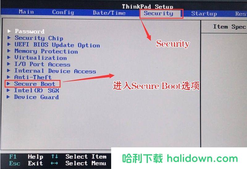 进入Secure Boot选项关闭安全启动